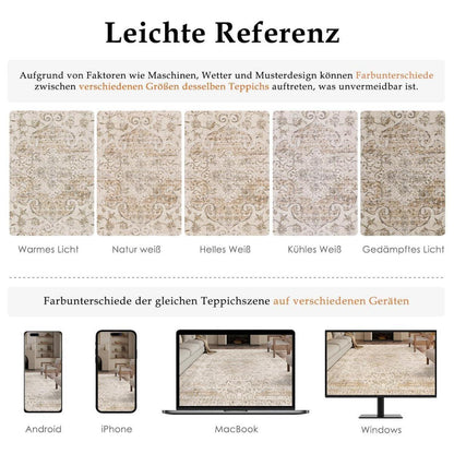 Vintage Teppich 140x200cm Beige – Waschbar & Rutschfest