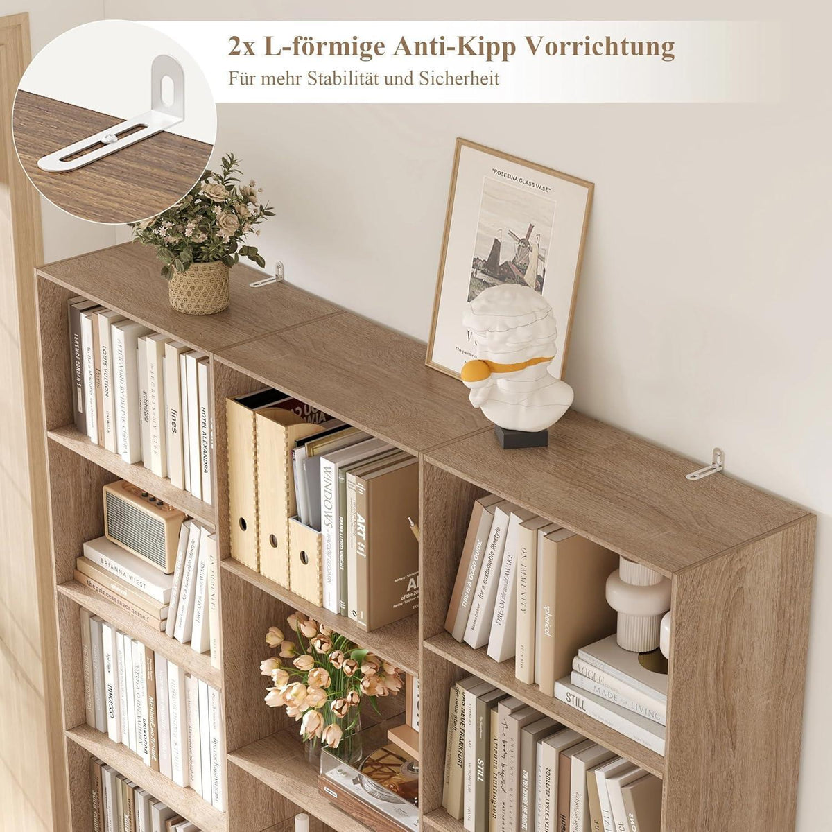 Bücherregal 188 cm mit 17 Fächern | Eiche | Standregal & Aufbewahrung