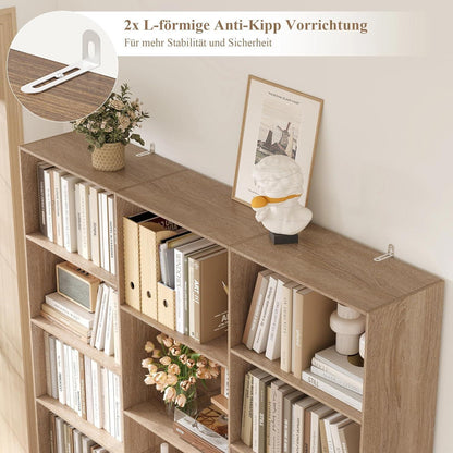 Bücherregal 188 cm mit 17 Fächern | Eiche | Standregal & Aufbewahrung