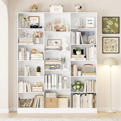 Bücherregal 188 cm mit 17 Fächern – Weißes Standregal für Wohnzimmer