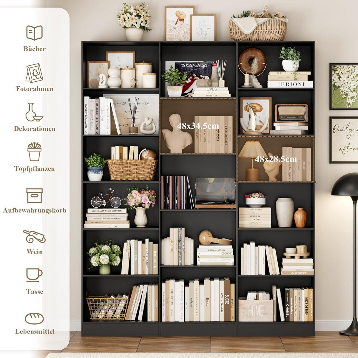 Bücherregal 188 cm mit 17 Fächern – Standregal für Wohnzimmer & Büro