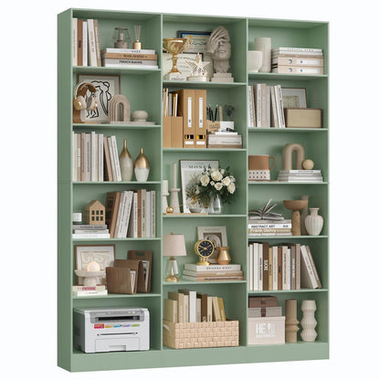 Bücherregal 188 cm mit 17 Fächern – Grün, Standregal für Wohnzimmer