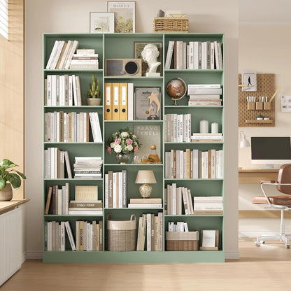 Bücherregal 188 cm mit 17 Fächern – Grün, Standregal für Wohnzimmer