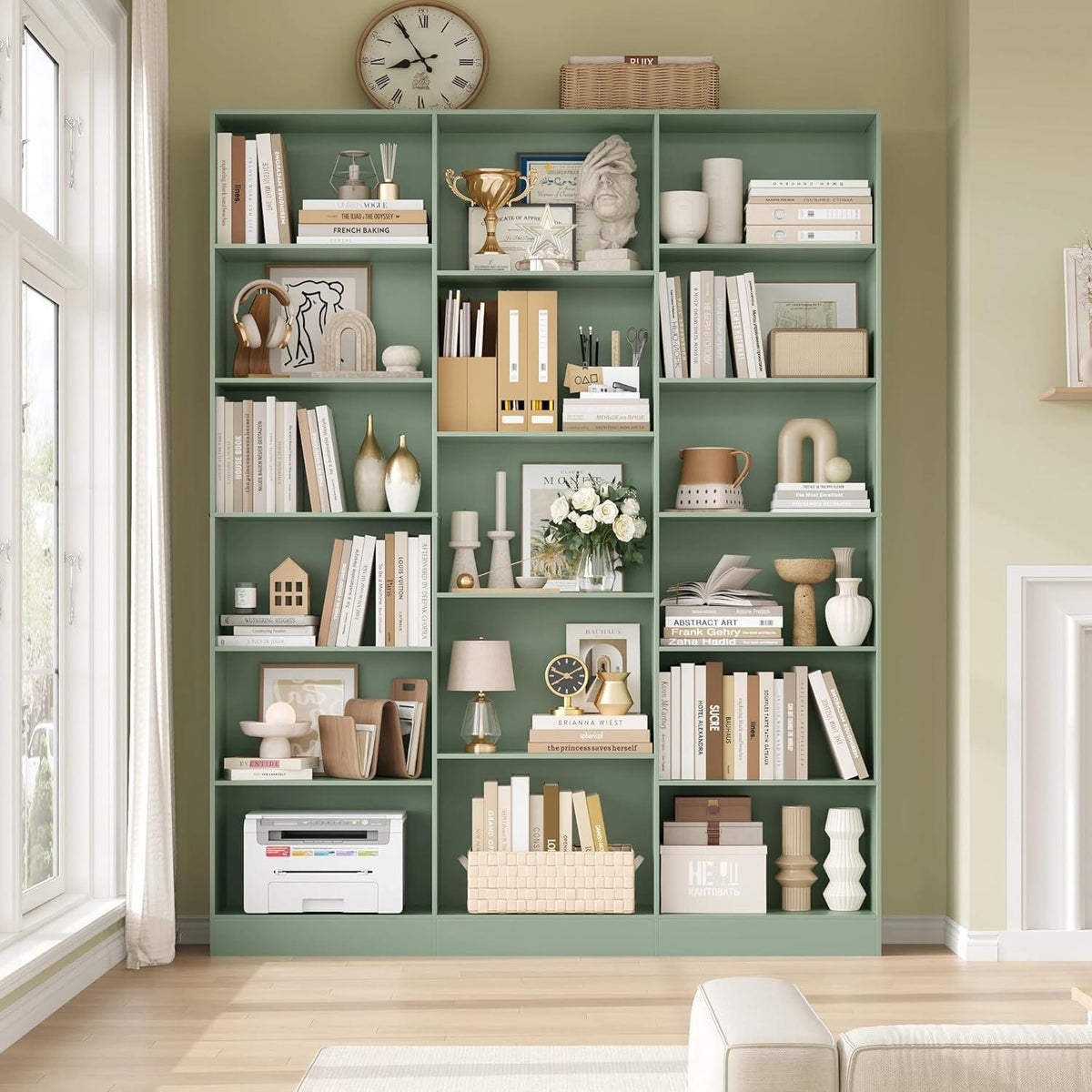 Bücherregal 188 cm mit 17 Fächern – Grün, Standregal für Wohnzimmer
