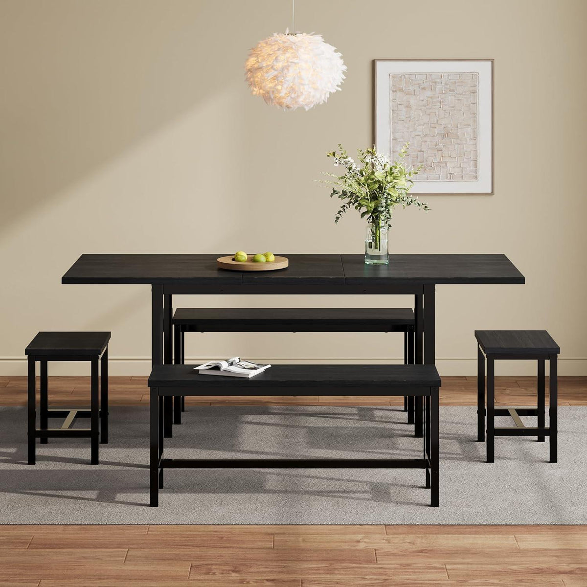 Ausziehbarer Esstisch Set mit 4 Stühlen – 160x70 cm