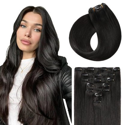 Echthaar Clip-In Extension Schwarz 45cm – 80g