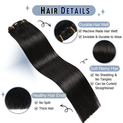 Echthaar Clip-In Extension Schwarz 45cm – 80g