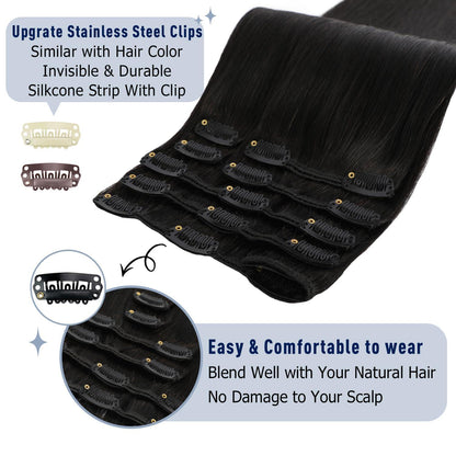 Echthaar Clip-In Extension Schwarz 45cm – 80g