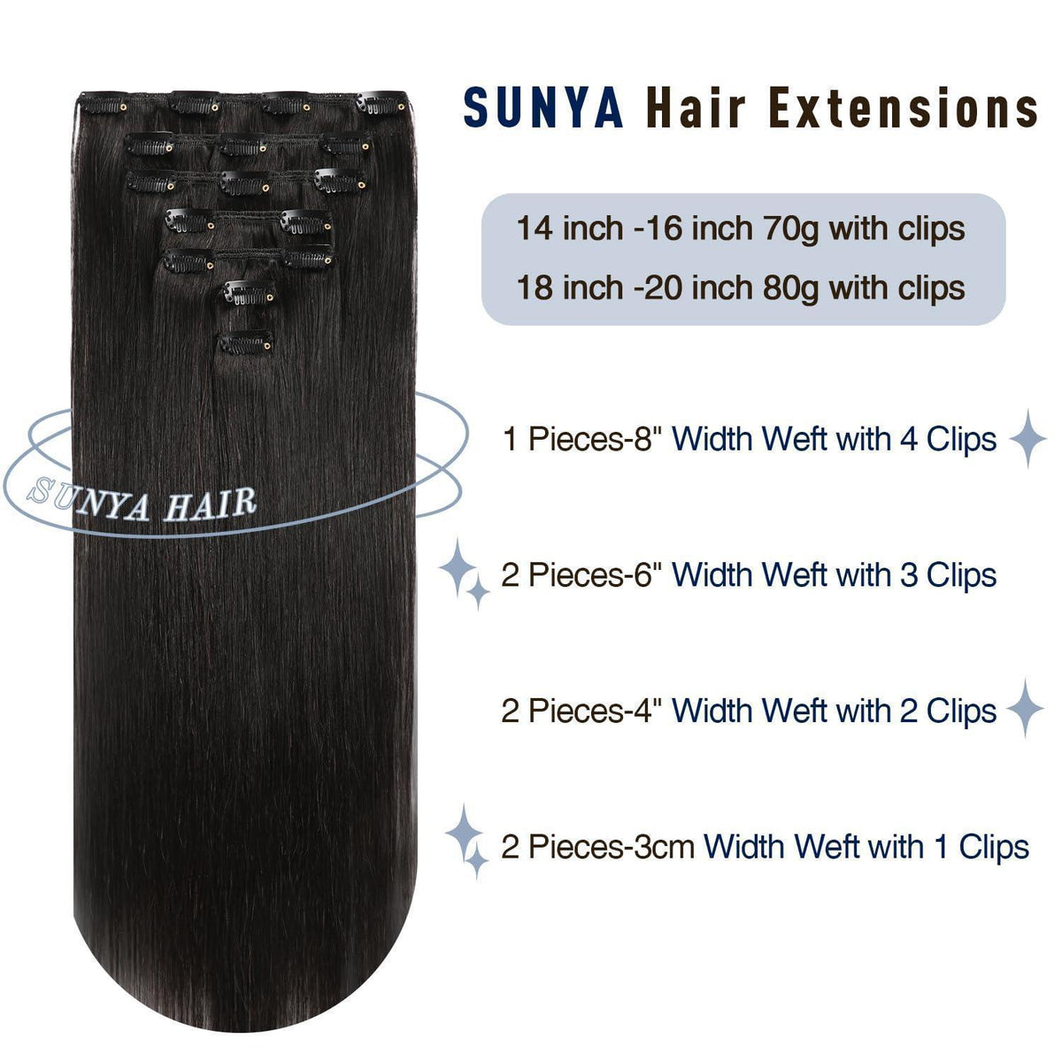 Echthaar Clip-In Extension Schwarz 45cm – 80g