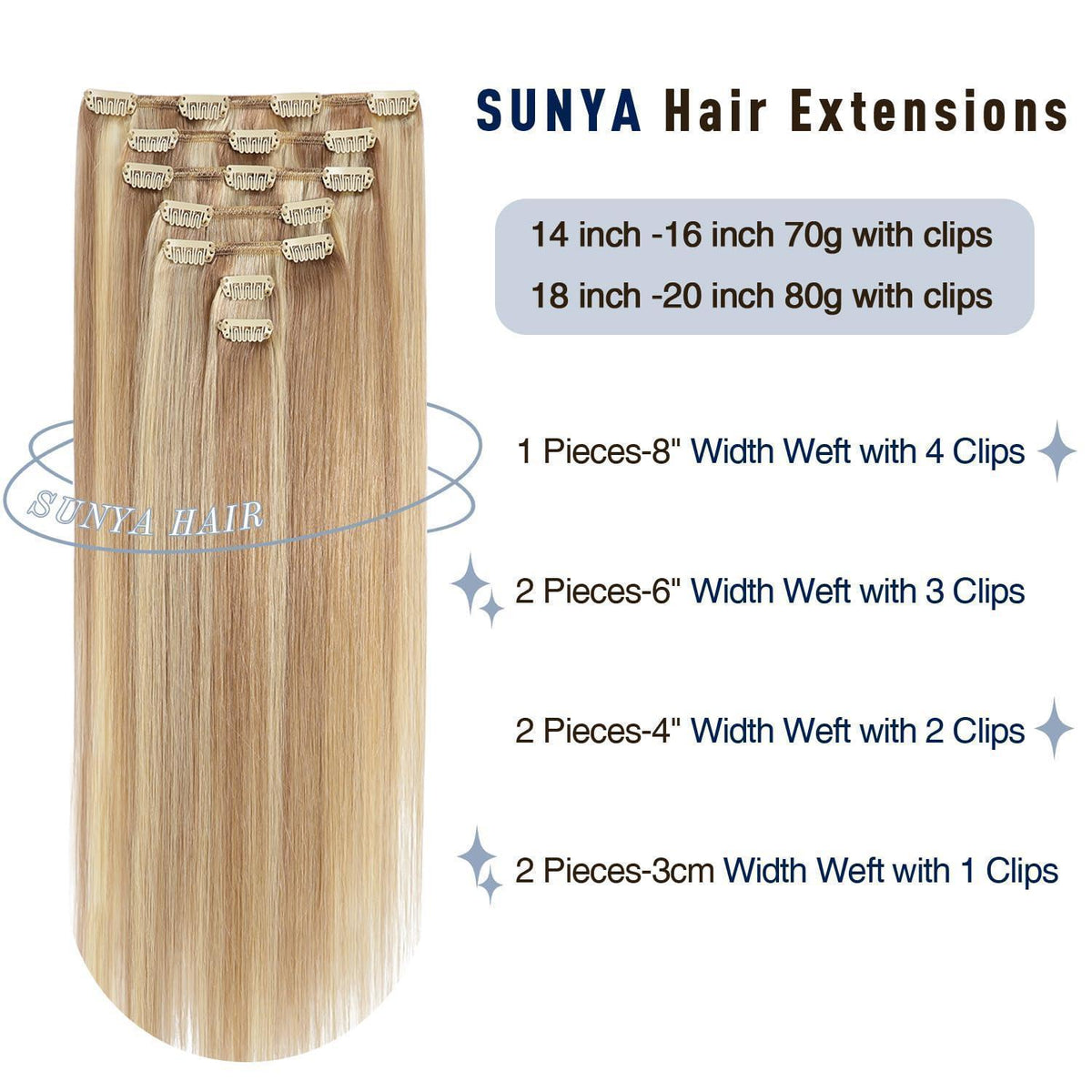 Echthaar Clip-Ins Aschblond mit Platinblond, 45cm