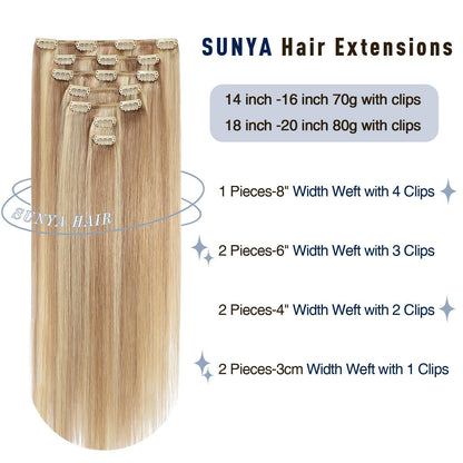 Echthaar Clip-Ins Aschblond mit Platinblond, 45cm