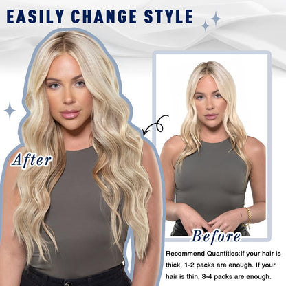 Echthaar Clip-Ins Aschblond mit Platinblond, 45cm