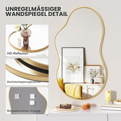 Asymmetrischer Wandspiegel Gold 60x90cm - Dekorativer Raumspiegel