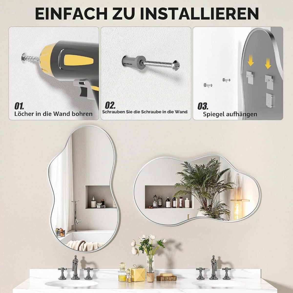Asymmetrischer Wandspiegel 66x116cm – Dekorativer Silberrahmen Spiegel