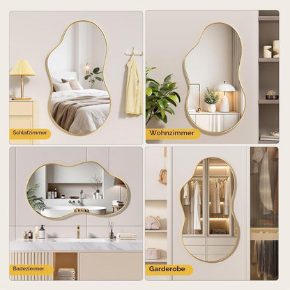 Asymmetrischer Wandspiegel Gold 50x90cm - Dekorativer Raumspiegel