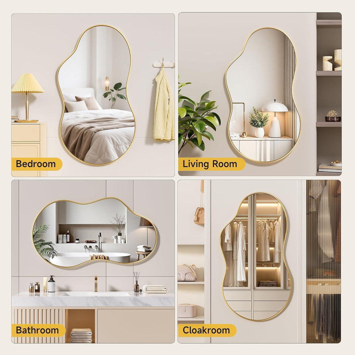 Asymmetrischer Wandspiegel Gold 66x116cm – Dekorativer Spiegel für Wohnzimmer