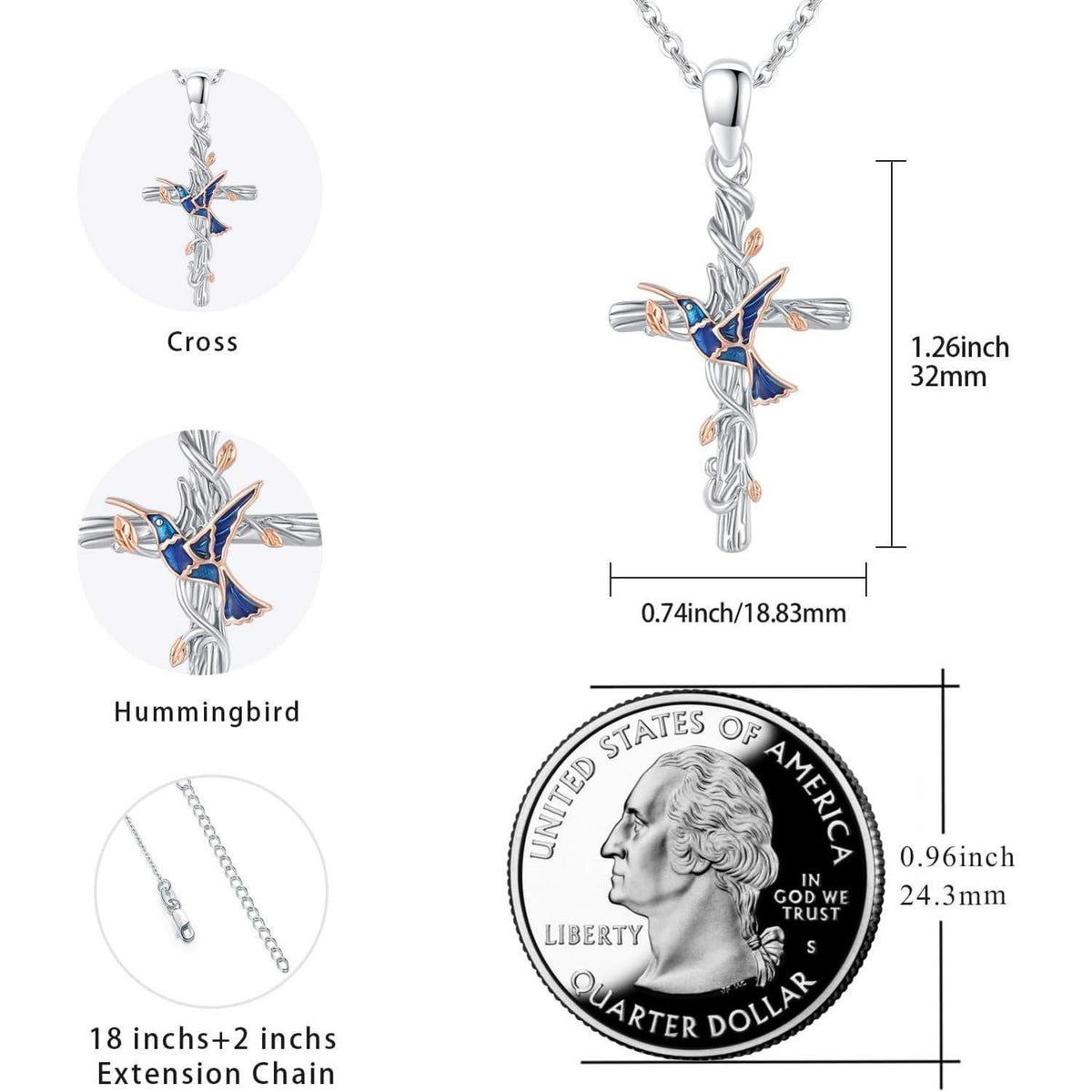 Sterling Silber Tier Halskette mit Kolibri & Blume, Geschenk für Damen