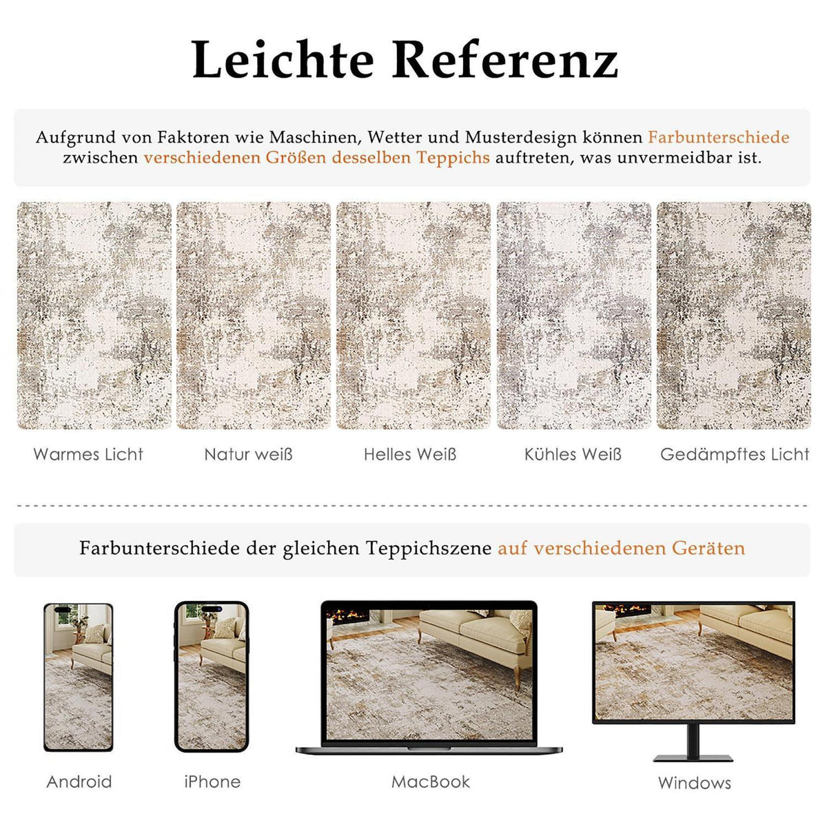 Braun-Grauer Teppich Wohnzimmer 150x210cm – Waschbar & Rutschfest