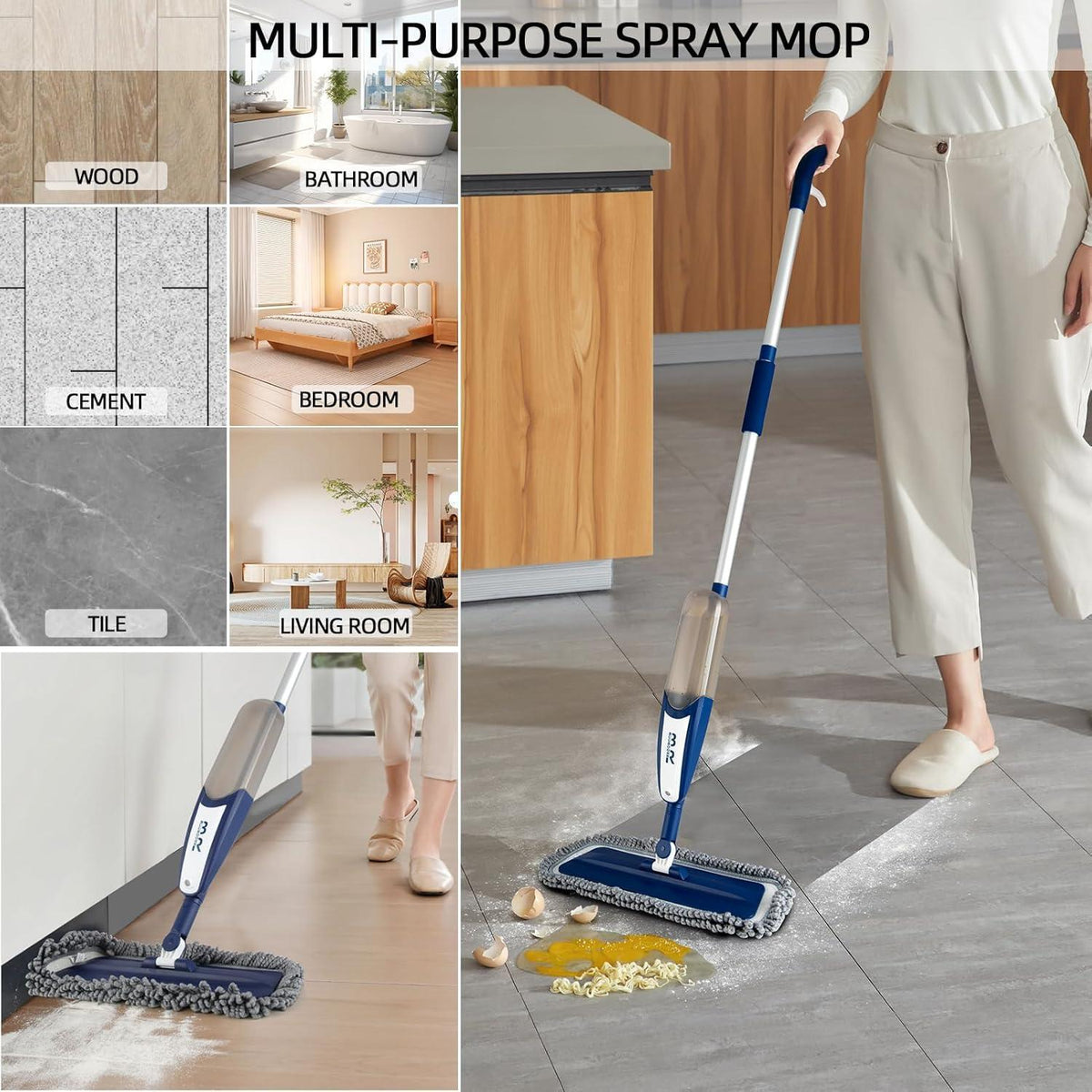 Sprühmopp mit 360° Drehkopf, 500ml, 2 Pads