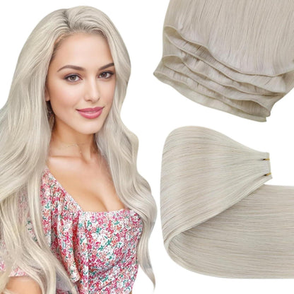Echthaar Tressen Blond Platinblond 45cm – Einnäh Tressen #60