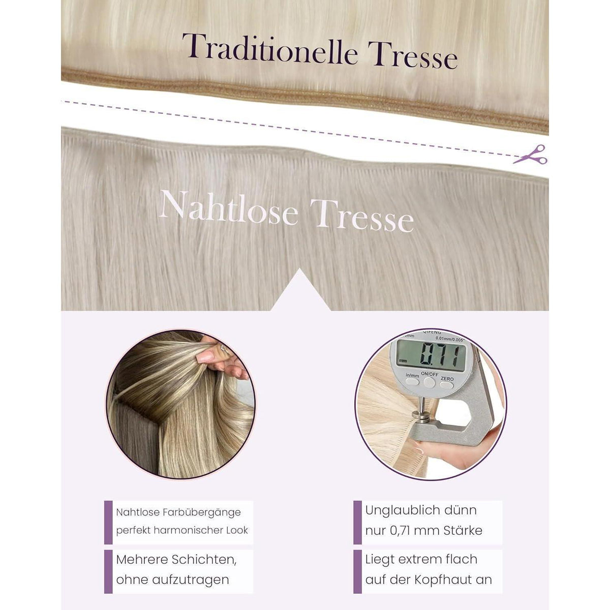Echthaar Tressen Blond Platinblond 45cm – Einnäh Tressen #60