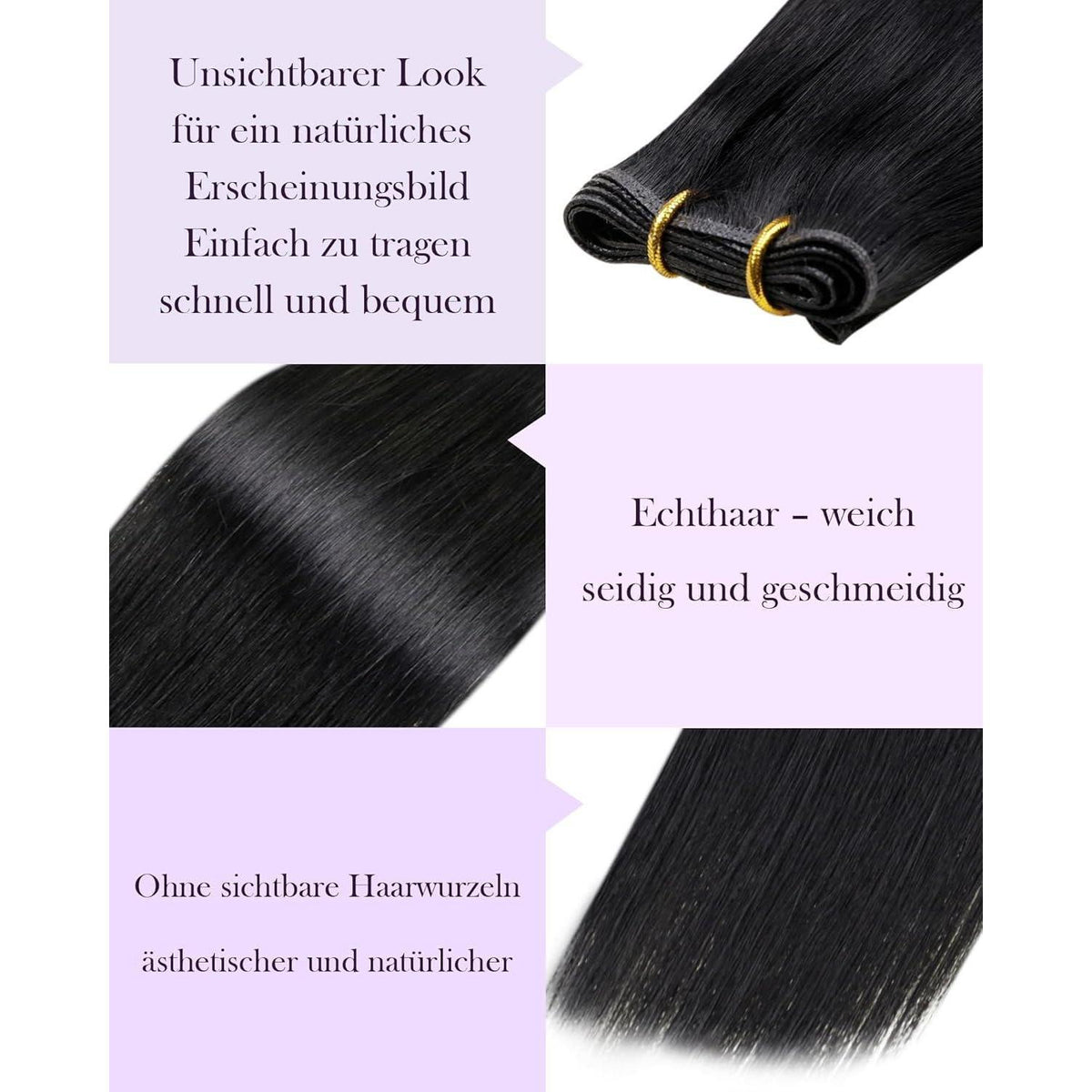 Echthaar Tressen Schwarz 50cm - Remy Weft zum Einnähen