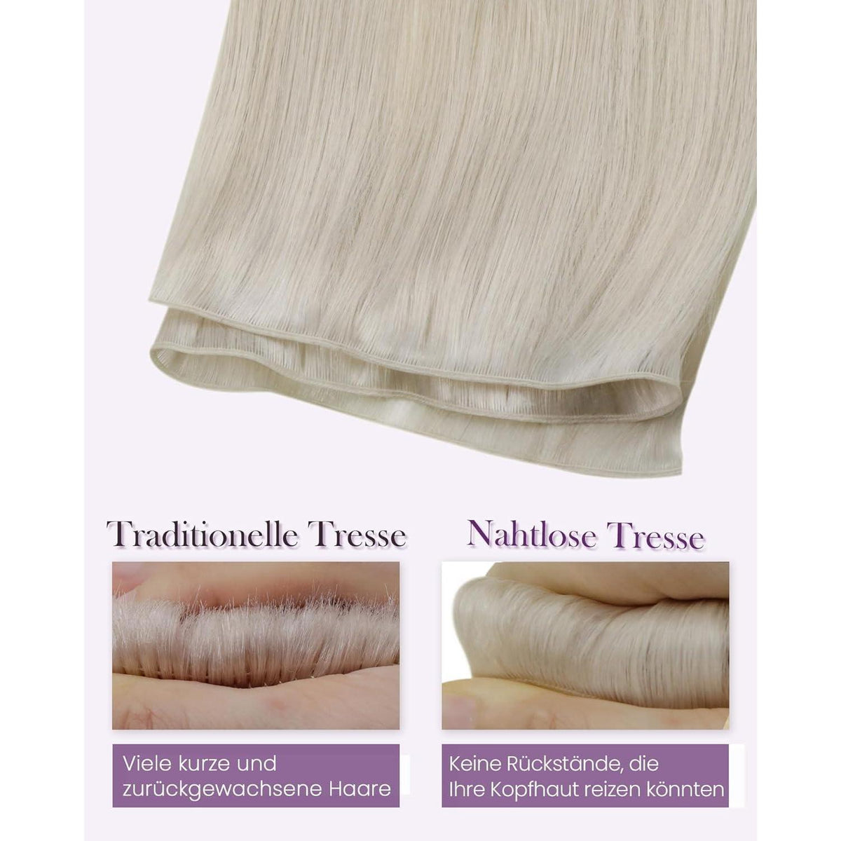 Echthaar Tressen Blond 60cm – Einnähhaare Platinblond #60
