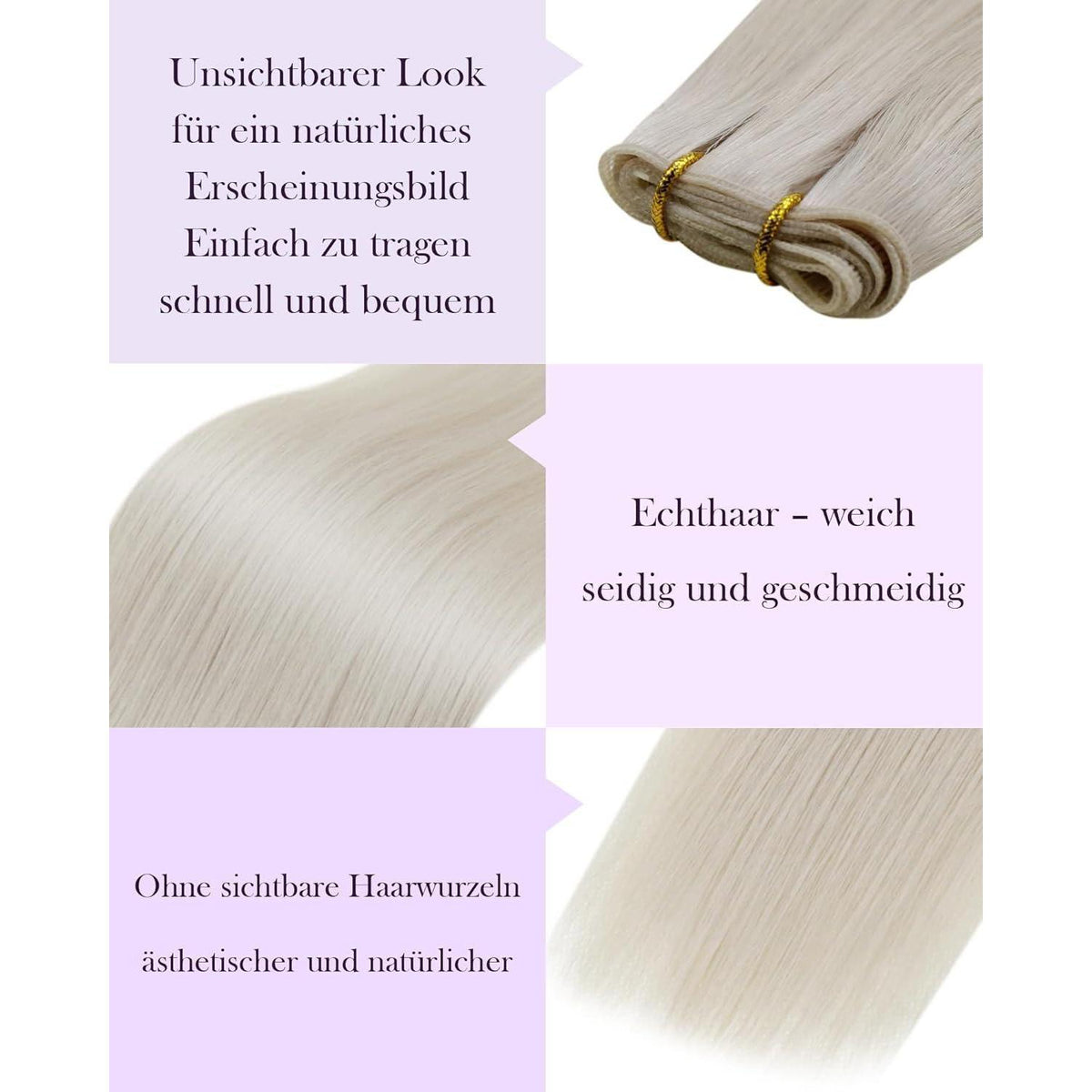 Echthaar Tressen Blond 60cm – Einnähhaare Platinblond #60