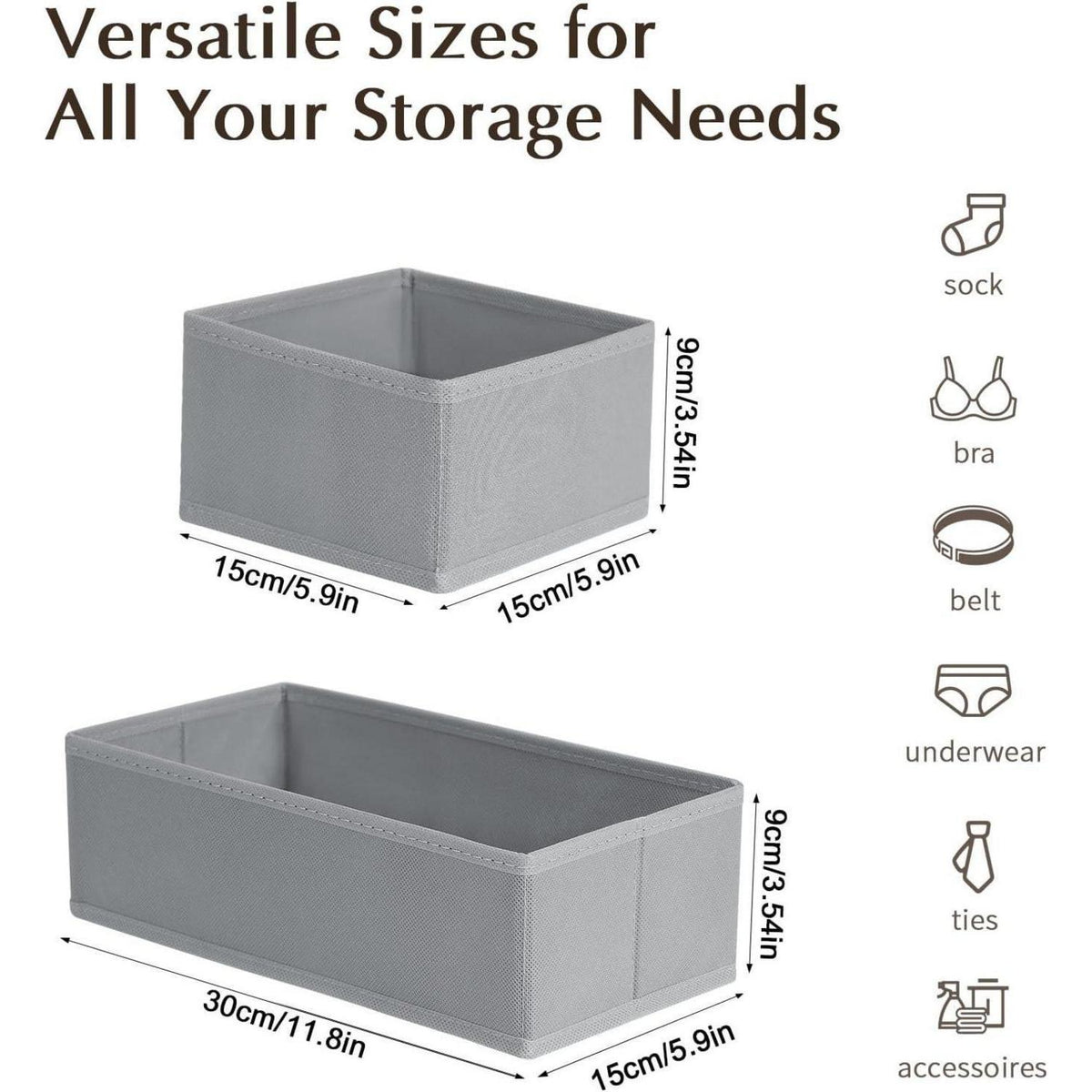 Schubladen Organizer 12er Set Grau - Stoff Aufbewahrungsboxen für Kleiderschrank