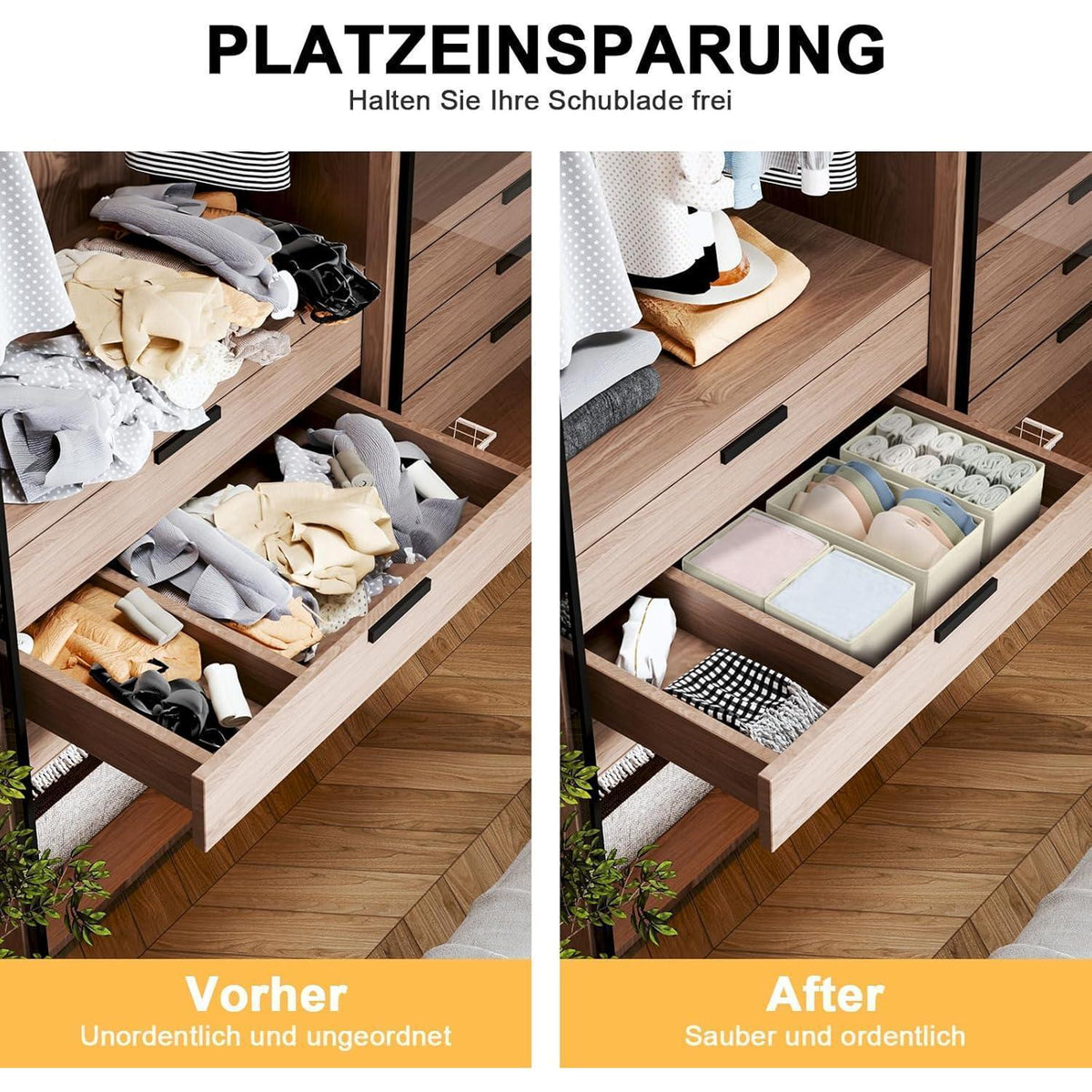 Schubladen Organizer 12er Set Grau - Stoff Aufbewahrungsboxen für Kleiderschrank