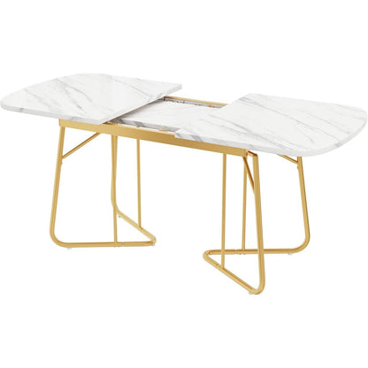 Weißer Esstisch mit Marmoroptik & Goldbeinen, 140/180cm