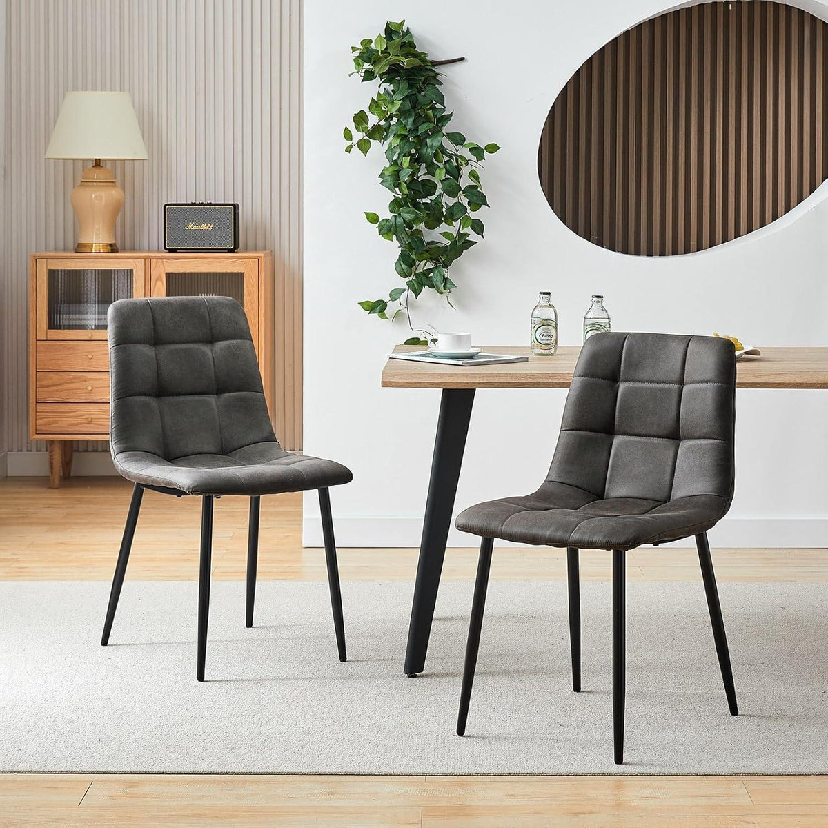 Esszimmerstühle Set Grau, Metall 4er Set in Lederoptik