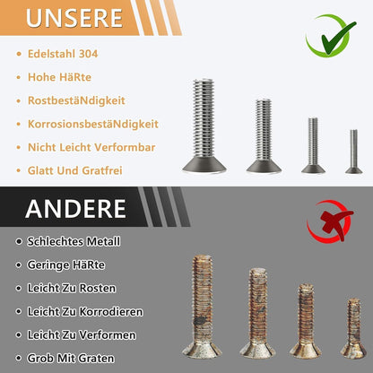 1280tlg. M2-M5 Senkkopfschrauben Set Edelstahl A2 mit Muttern & Unterlegscheiben
