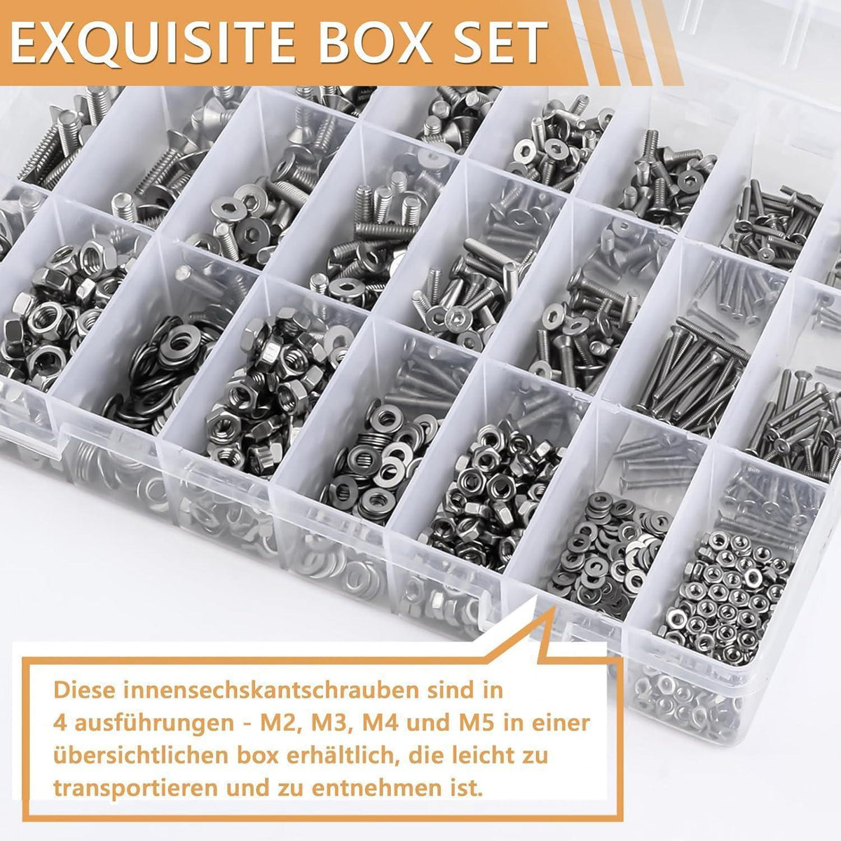 1280tlg. M2-M5 Senkkopfschrauben Set Edelstahl A2 mit Muttern & Unterlegscheiben