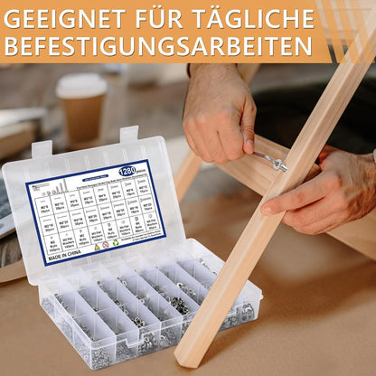 1280tlg. M2-M5 Senkkopfschrauben Set Edelstahl A2 mit Muttern & Unterlegscheiben