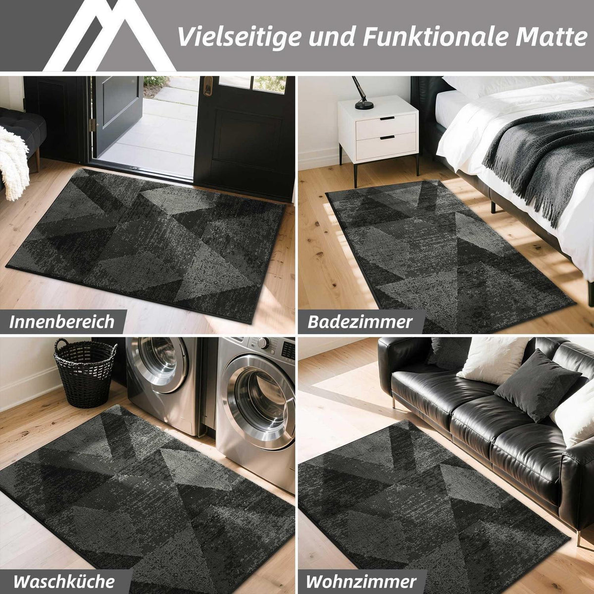 Fußmatte Karomuster Dunkelgrau 60x90 cm – Rutschfest & Saugfähig