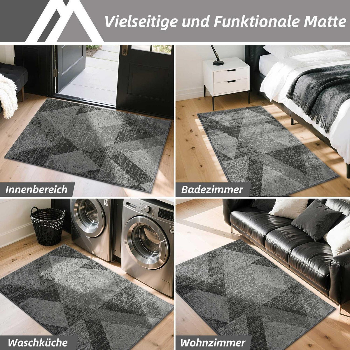 Fußmatte Karomuster Grau 50x80 cm – Rutschfest & Saugfähig