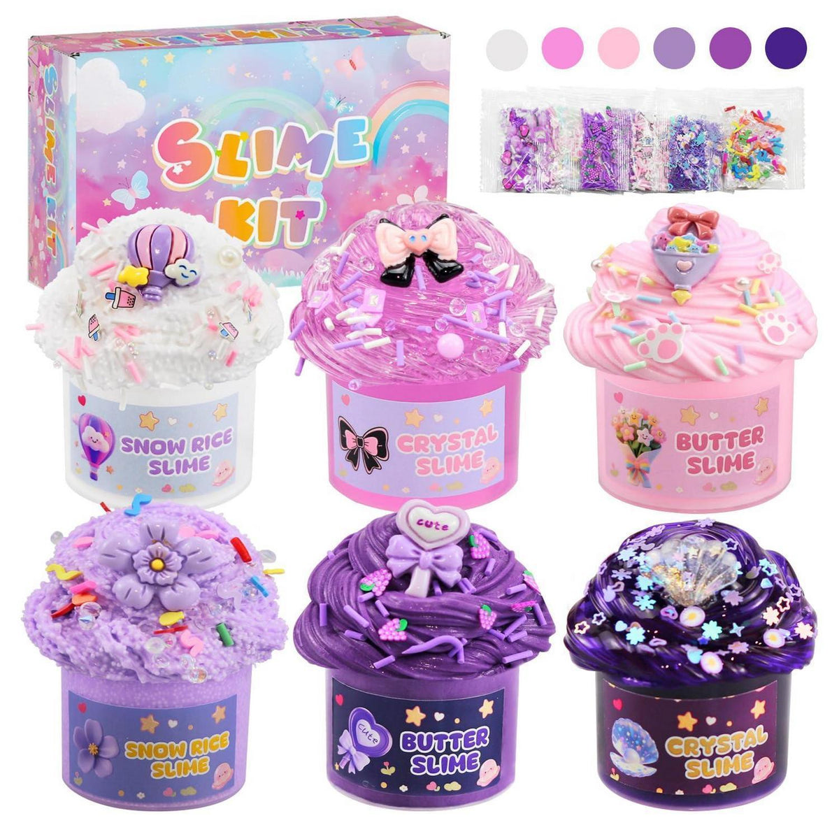 6x Lila Farbverlauf Slime Set – Schneereis, Butter, Crystal