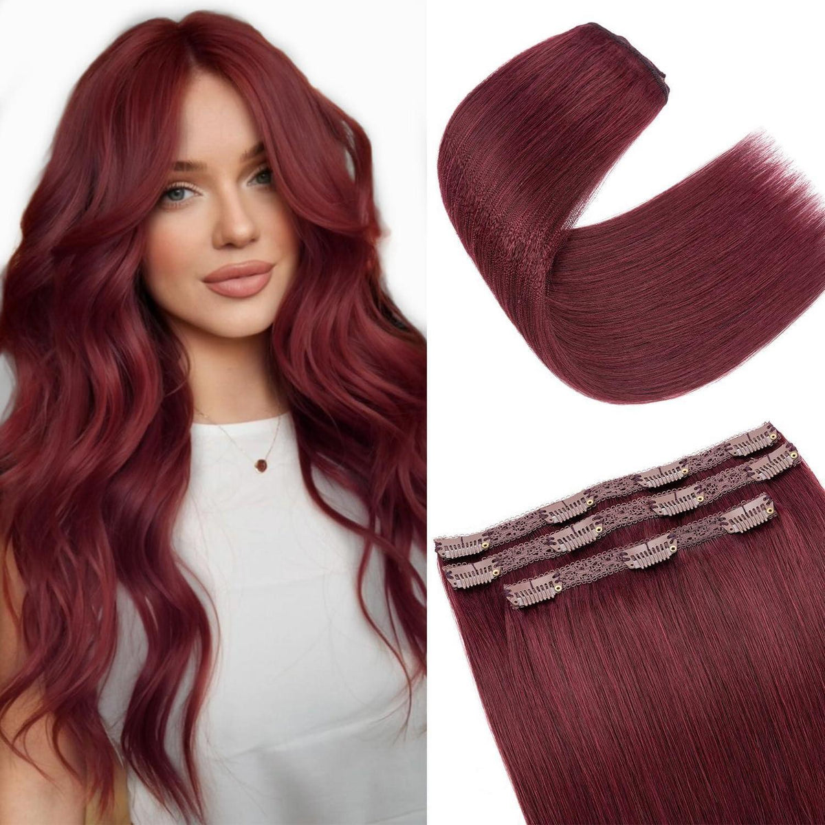 Echthaar Clip-in Extensions Weinrot 45cm – 80g