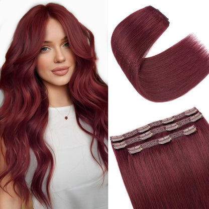 Echthaar Clip-in Extensions Weinrot 45cm – 80g