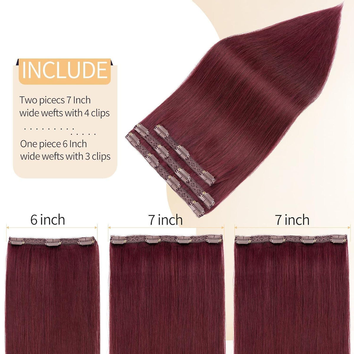Echthaar Clip-in Extensions Weinrot 45cm – 80g