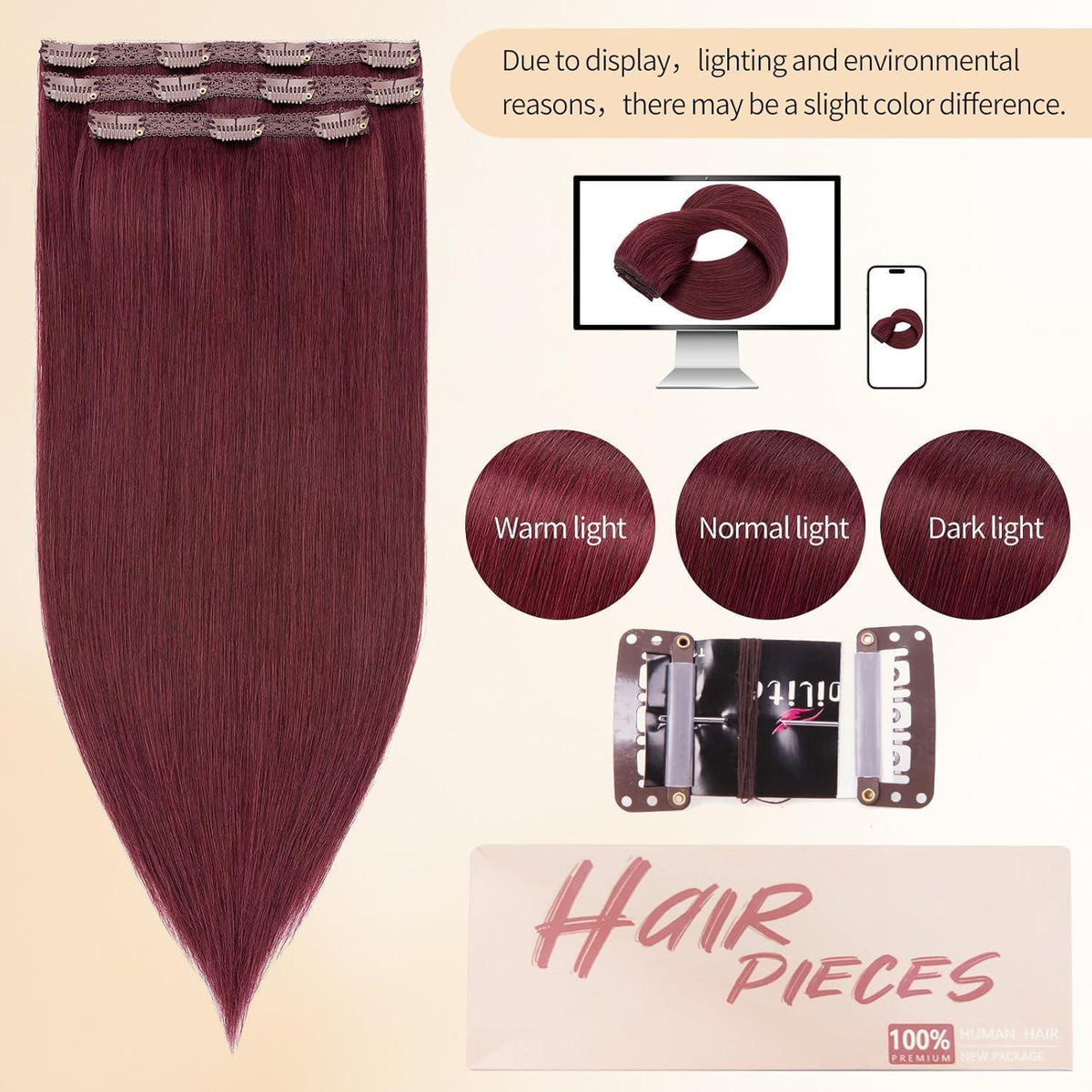 Echthaar Clip-in Extensions Weinrot 45cm – 80g
