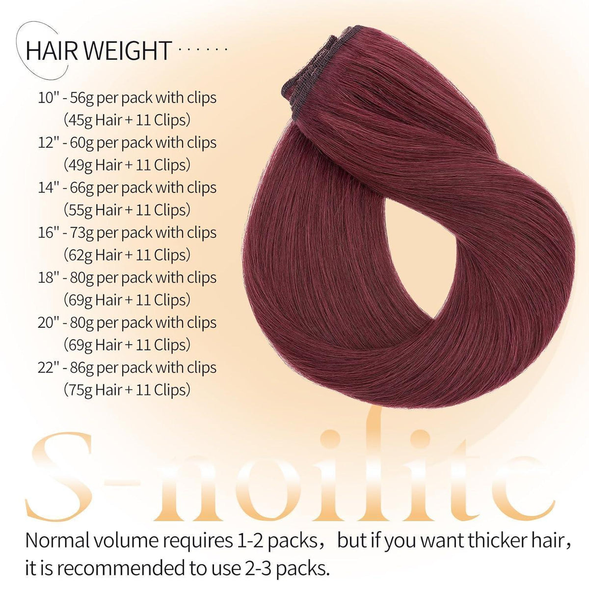 Echthaar Clip-in Extensions Weinrot 45cm – 80g