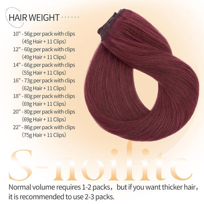 Echthaar Clip-in Extensions Weinrot 45cm – 80g