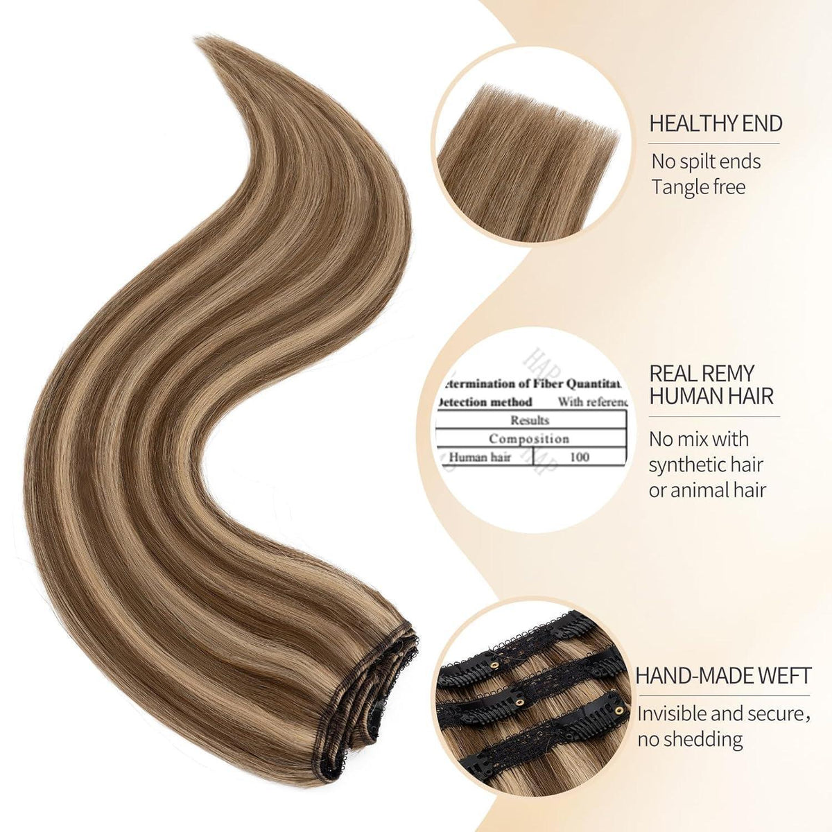 Clip-in Haarverlängerung Echthaar Schoko Braun/Dunkelblond 45cm