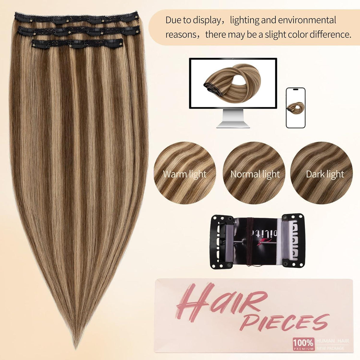 Clip-in Haarverlängerung Echthaar Schoko Braun/Dunkelblond 45cm