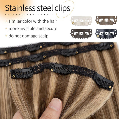 Clip-in Haarverlängerung Echthaar Schoko Braun/Dunkelblond 45cm