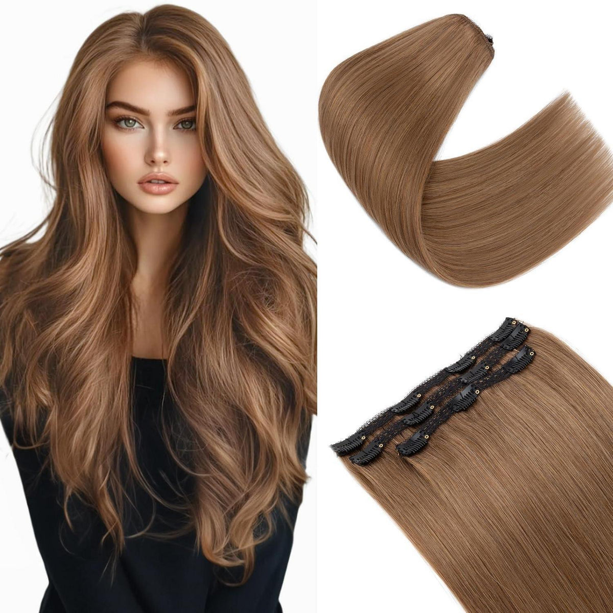 Echthaar Clip-in Extensions Hellbraun 45cm – 80g