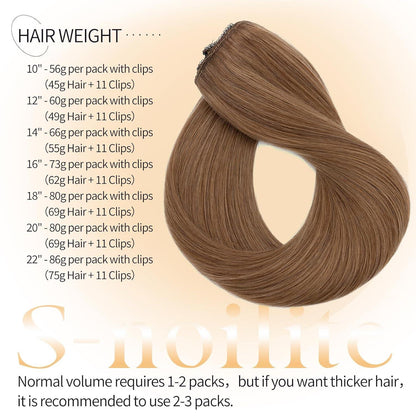 Echthaar Clip-in Extensions Hellbraun 45cm – 80g