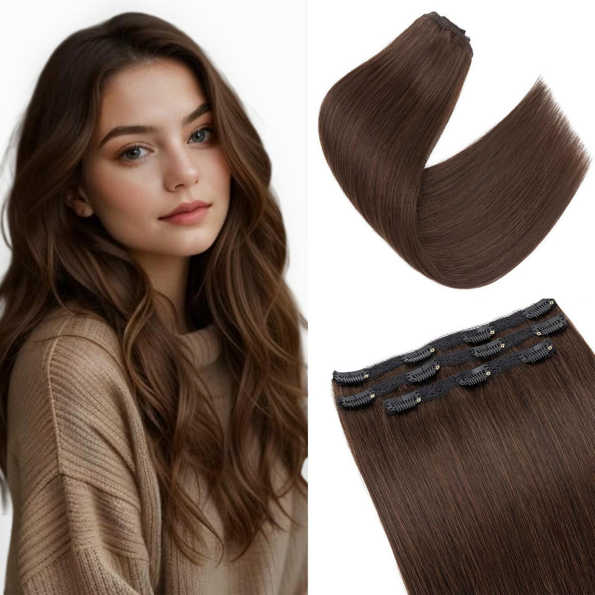Echthaar Clip-in Extensions Dunkelbraun 55cm